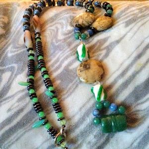 Aqua blue and green beads with simi precious stones.